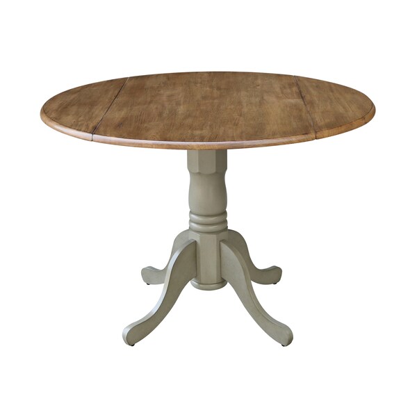 International Concepts Round 42 in Dual Drop Leaf Table, 2 San Remo Side Chairs, Hickory/Stone, 42 in W, 42 in L, 29.5 in H - K41-42DP-C10P