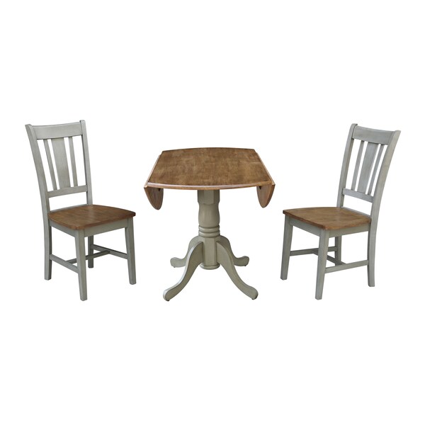 International Concepts Round 42 in Dual Drop Leaf Table, 2 San Remo Side Chairs, Hickory/Stone, 42 in W, 42 in L, 29.5 in H - K41-42DP-C10P