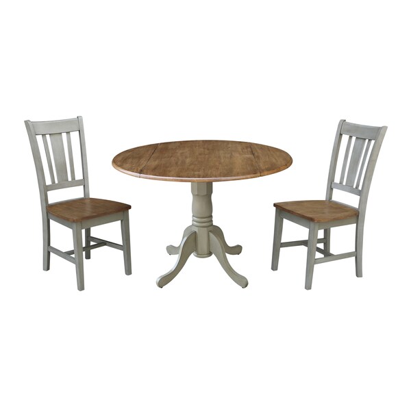International Concepts Round 42 in Dual Drop Leaf Table, 2 San Remo Side Chairs, Hickory/Stone, 42 in W, 42 in L, 29.5 in H - K41-42DP-C10P