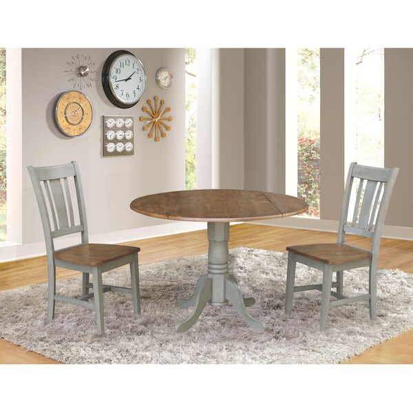 International Concepts Round 42 in Dual Drop Leaf Table, 2 San Remo Side Chairs, Hickory/Stone, 42 in W, 42 in L, 29.5 in H - K41-42DP-C10P