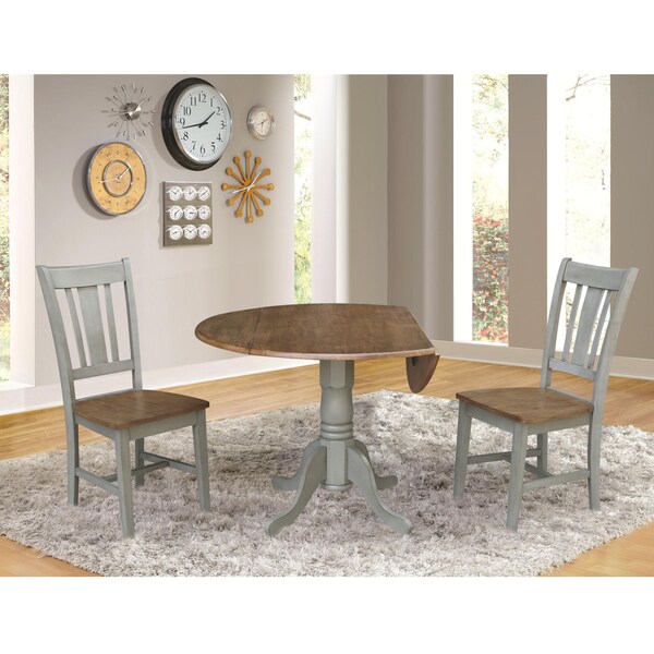 International Concepts Round 42 in Dual Drop Leaf Table, 2 San Remo Side Chairs, Hickory/Stone, 42 in W, 42 in L, 29.5 in H - K41-42DP-C10P