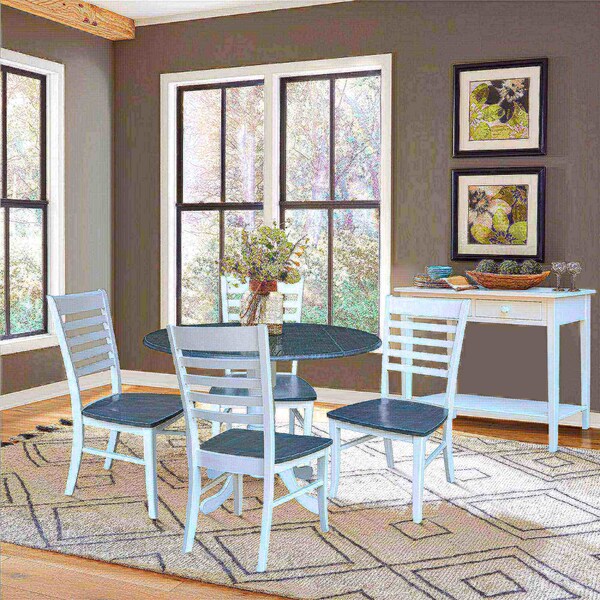 International Concepts Round 42 in. Dual Drop Leaf Dining Table with 4 Ladderback Chairs - 5 Piece Dining Set, 42 in W - K05-42DP-C310-4