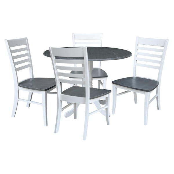 International Concepts Round 42 in. Dual Drop Leaf Dining Table with 4 Ladderback Chairs - 5 Piece Dining Set, 42 in W - K05-42DP-C310-4