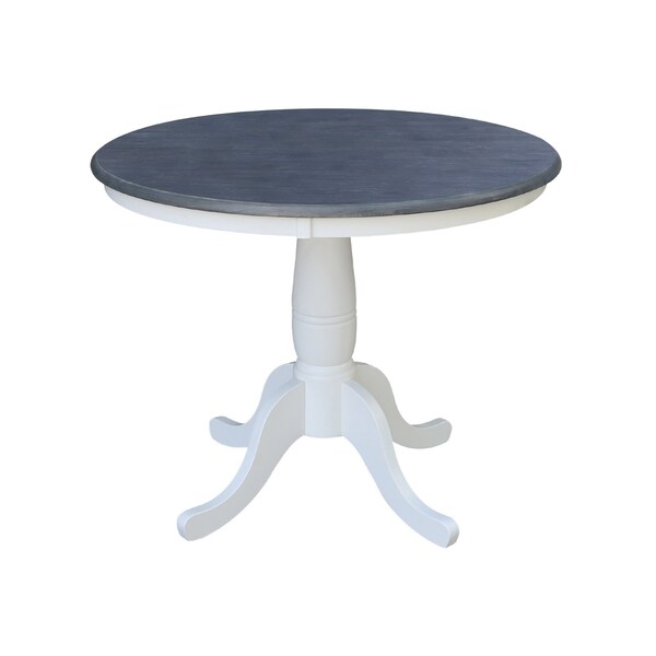 International Concepts 36 in. Solid Wood Round Top Pedestal Dining Table w/4 San Remo Dining Chairs in White/Heather Gray - K05-36RT-C10-4