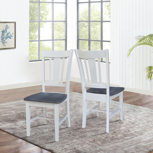International Concepts 36 in. Solid Wood Round Top Pedestal Dining Table w/4 San Remo Dining Chairs in White/Heather Gray - K05-36RT-C10-4