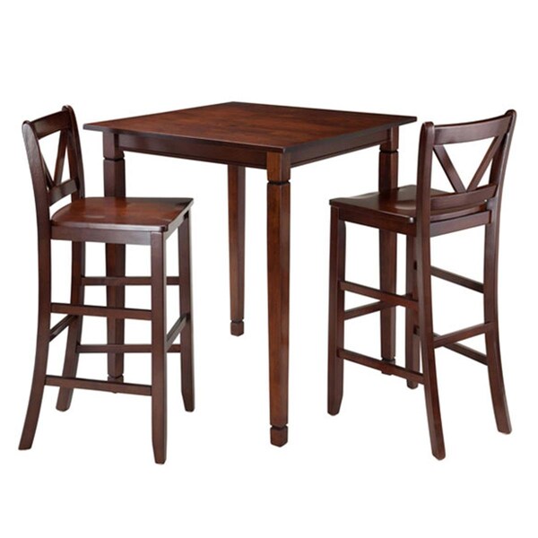 Winsome 38.9 x 33.86 x 33.86 in. Kingsgate Dining Table with 2 Bar V-Back Chairs, Walnut, 3PK - 94378