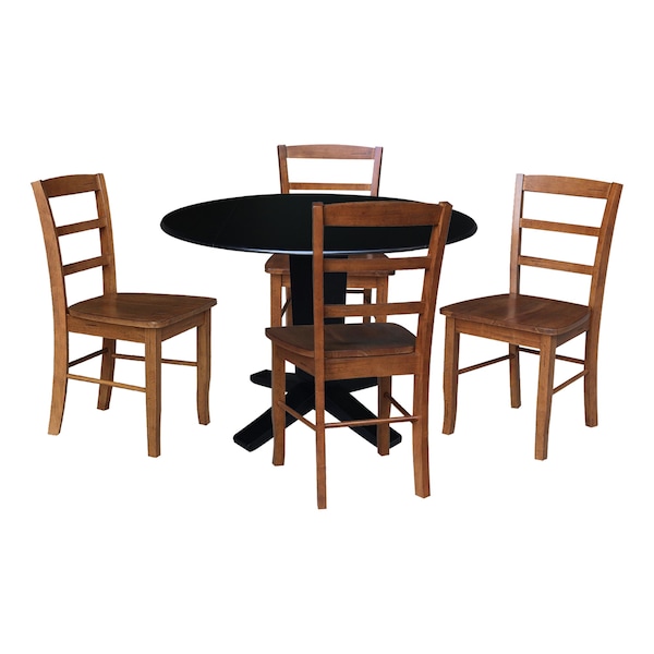 International Concepts 42 in. Solid Wood Dual Drop Leaf Dining Table with 4 Chairs in Black/Distressed Oak - K46-42DPT-23-C42-2-4