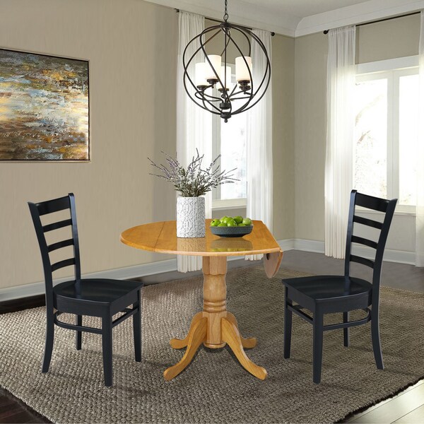 International Concepts 42 in. Dual Drop Leaf Table with 2 Ladder Back Dining Chairs - 3 Piece Dining Set - K04-42DP-C46-617P