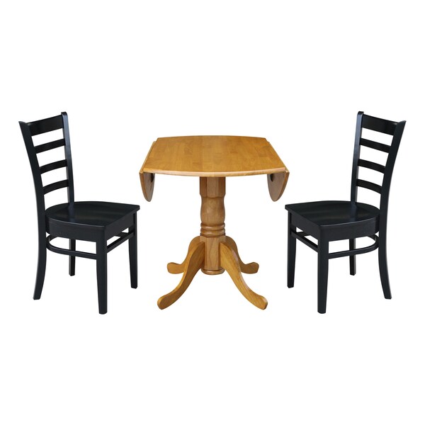 International Concepts 42 in. Dual Drop Leaf Table with 2 Ladder Back Dining Chairs - 3 Piece Dining Set - K04-42DP-C46-617P