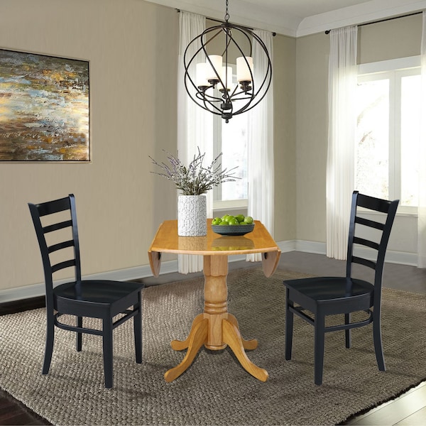 International Concepts 42 in. Dual Drop Leaf Table with 2 Ladder Back Dining Chairs - 3 Piece Dining Set - K04-42DP-C46-617P