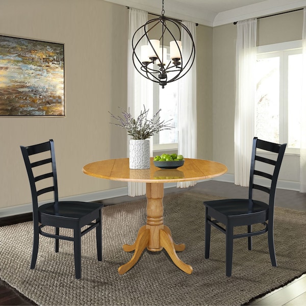 International Concepts 42 in. Dual Drop Leaf Table with 2 Ladder Back Dining Chairs - 3 Piece Dining Set - K04-42DP-C46-617P