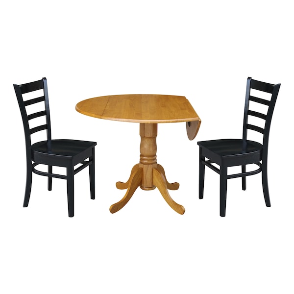 International Concepts 42 in. Dual Drop Leaf Table with 2 Ladder Back Dining Chairs - 3 Piece Dining Set - K04-42DP-C46-617P