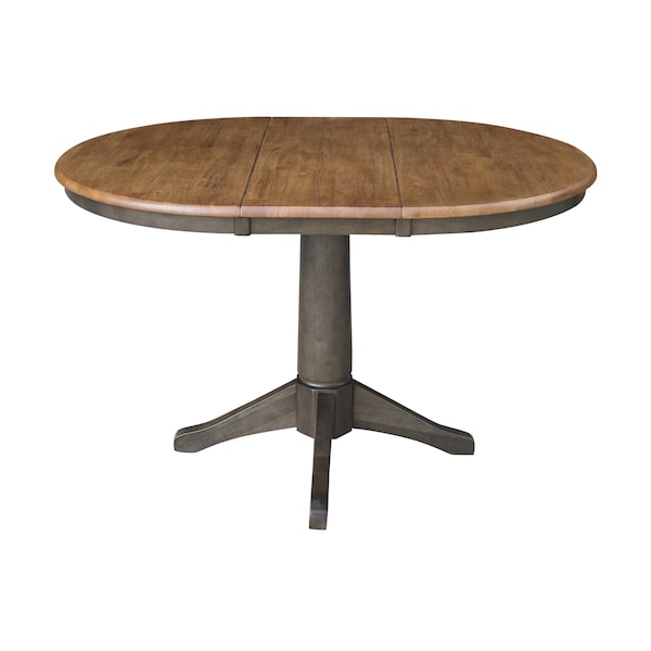 International Concepts Round 36 in Rd Extension Dining table, 4 RTA chairs, Hickory/Washed Coal, 36 in W, 48 in L, 30.1 in H - K45-36RXT-27B-C10-4