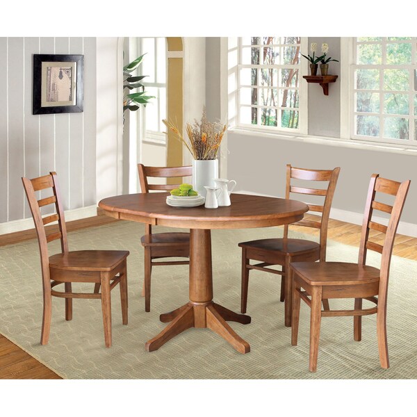 International Concepts Round 36 in Round Extension Dining Table with 4 Chairs, Distressed Oak, 36 in W, 48 in L, 30.1 in H - K42-36RXT-27B-C617-4
