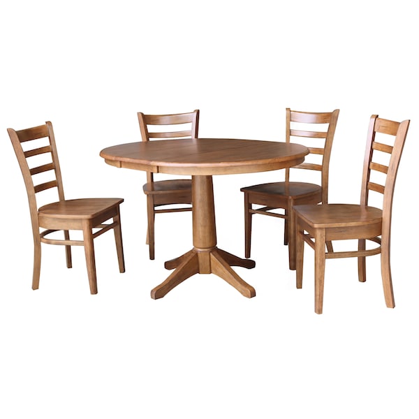 International Concepts Round 36 in Round Extension Dining Table with 4 Chairs, Distressed Oak, 36 in W, 48 in L, 30.1 in H - K42-36RXT-27B-C617-4