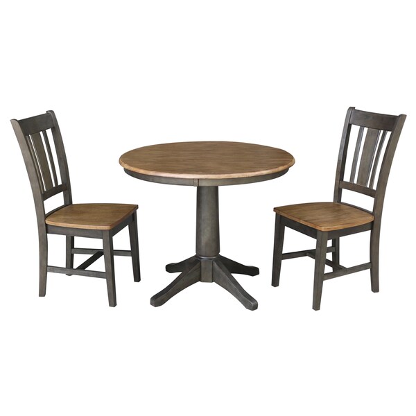 International Concepts Round 36 in Rd Top Pedestal Table, 2 San Remo Chairs, Hickory/Washed Coal, 36 in W, 36 in L, Wood - K45-36RT-27B-C10-2