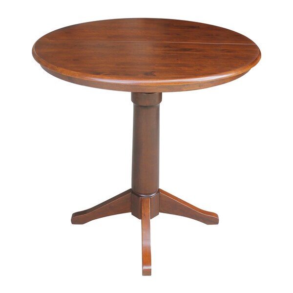 International Concepts Round 36 in Rd Top Pedestal Table, 12 in Leaf, 34.9 inH, Adjustable Height, Espresso, 36 in W, 48 in L - K581-36RXT-27B-6B