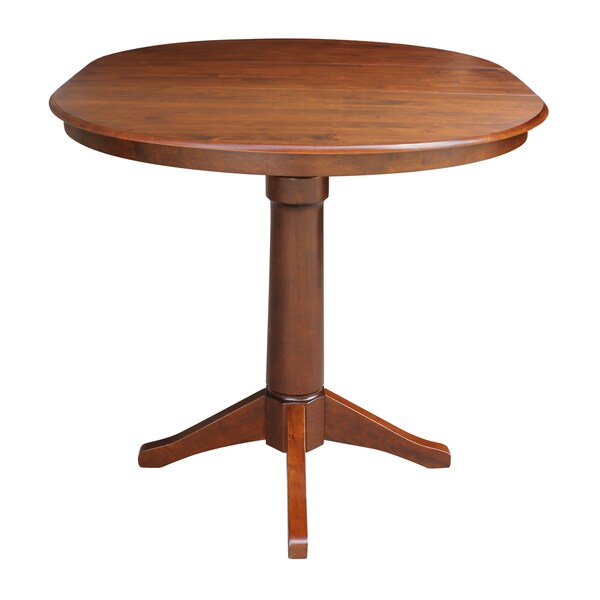 International Concepts Round 36 in Rd Top Pedestal Table, 12 in Leaf, 34.9 inH, Adjustable Height, Espresso, 36 in W, 48 in L - K581-36RXT-27B-6B