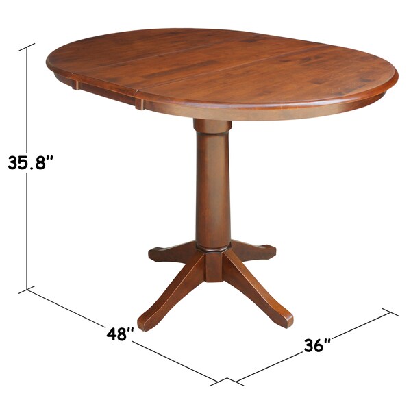 International Concepts Round 36 in Rd Top Pedestal Table, 12 in Leaf, 34.9 inH, Adjustable Height, Espresso, 36 in W, 48 in L - K581-36RXT-27B-6B