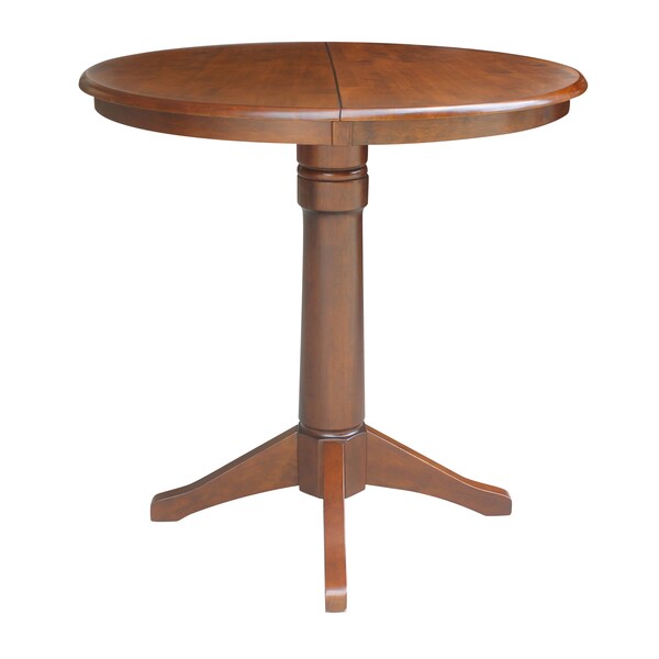 International Concepts Round 36 in Rd Top Pedestal Table, 12 in Leaf, 34.9 inH, Adjustable Height, Espresso, 36 in W, 48 in L - K581-36RXT-27B-6B