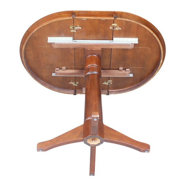 International Concepts Round 36 in Rd Top Pedestal Table, 12 in Leaf, 34.9 inH, Adjustable Height, Espresso, 36 in W, 48 in L - K581-36RXT-27B-6B