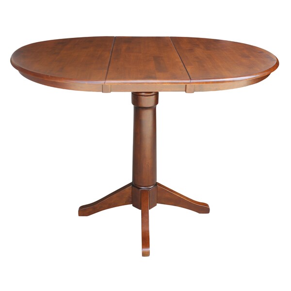 International Concepts Round 36 in Rd Top Pedestal Table, 12 in Leaf, 34.9 inH, Adjustable Height, Espresso, 36 in W, 48 in L - K581-36RXT-27B-6B
