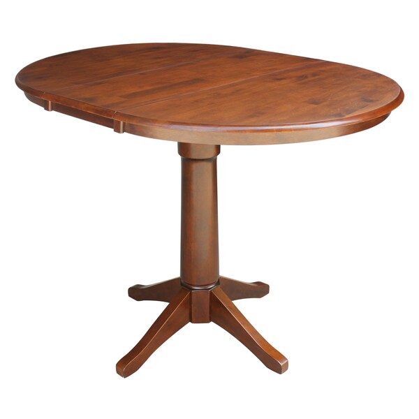 International Concepts Round 36 in Rd Top Pedestal Table, 12 in Leaf, 34.9 inH, Adjustable Height, Espresso, 36 in W, 48 in L - K581-36RXT-27B-6B