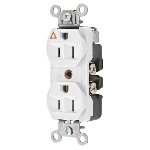 Hubbell Wiring Device-Kellems Straight Blade Devices, Receptacles, Duplex, Hubbell-Pro Heavy Duty, 2-Pole 3-Wire Grounding, 15A 125V, 5-15R, White, Single Pack, Isolated Ground. - CR5252IGW