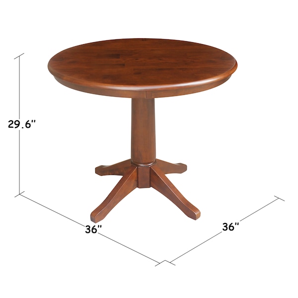 International Concepts Round 36 in Round Top Pedestal Table, 28.9 inH, Espresso, 36 in W, 36 in L, 29.9 in H, Wood - K581-36RT-27B