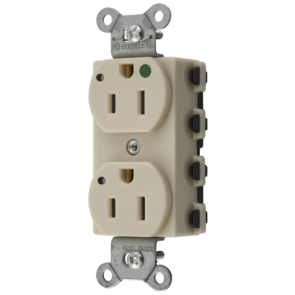Hubbell Wiring Device-Kellems Straight Blade Devices, Receptacles, Duplex, SNAPConnect, Hospital Grade, LED Indicator, 15A 125V, 2-Pole 3-Wire Grounding, 5-15R, Nylon, Ivory - SNAP8200IL