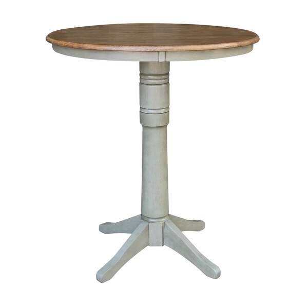 International Concepts Round 36 in Rd Pedestal Bar Ht Table, 2 X-Back Bar Ht Stools, Hickory/Stone, 36 in W, 36 in L, Wood - K41-36RT-27B-S6133-2