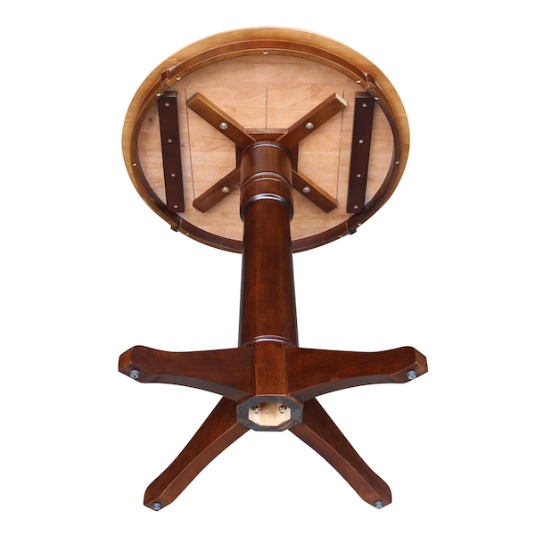 International Concepts Round 30 in Round Top Pedestal Table, 34.9 inH, Cinnamon/Espresso, 30 in W, 30 in L, 35.9 in H - K58-30RT-27B-6B