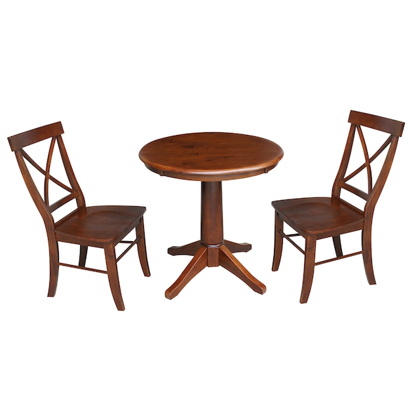 International Concepts Round 30 in Round Top Pedestal Table with 2 Chairs, Espresso, 30 in W, 30 in L, 29.9 in H, Wood - K581-30RT-27B-C613-2