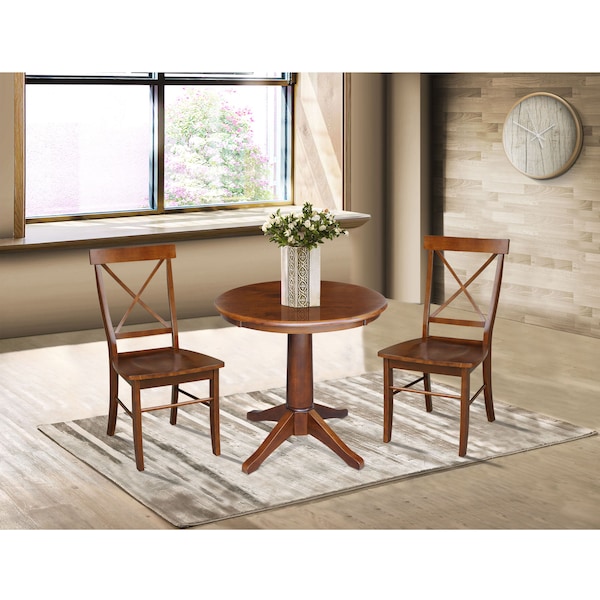 International Concepts Round 30 in Round Top Pedestal Table with 2 Chairs, Espresso, 30 in W, 30 in L, 29.9 in H, Wood - K581-30RT-27B-C613-2