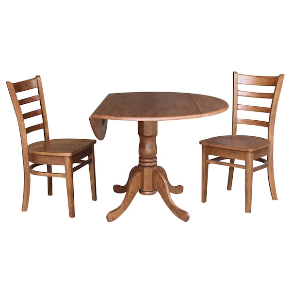 International Concepts Round 42 in Dual Drop Leaf Table, 2 Emily Side Chairs, Distressed Oak, 42 in W, 42 in L, 29.5 in H - K42-42DP-C617P