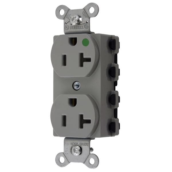 Hubbell Wiring Device-Kellems Straight Blade Devices, Receptacles, Duplex, SNAPConnect, Hospital Grade, 20A 125V, 2-Pole 3-Wire Grounding, 5-20R, Nylon, Gray, USA - SNAP8300GYNA