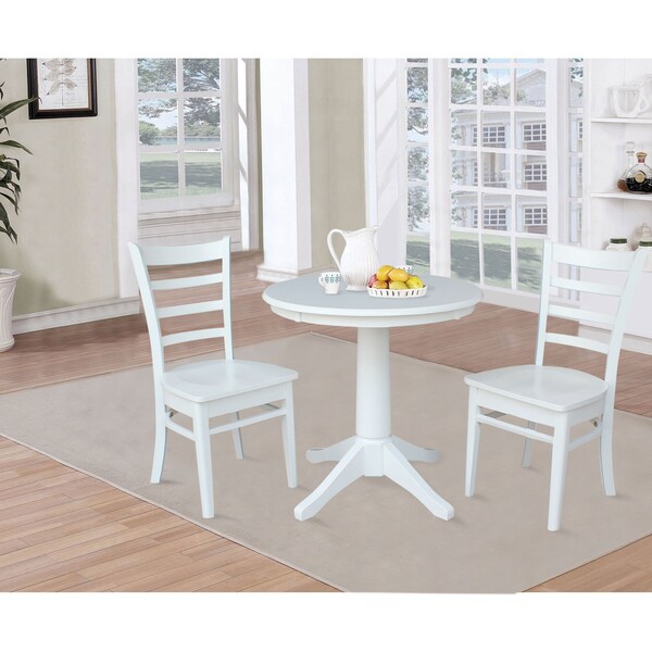 International Concepts Round 30 in Round Top Pedestal Table, with 2 Emily Chairs, White, 30 in W, 30 in L, 29.9 in H, Wood - K08-30RT-27B-C617-2