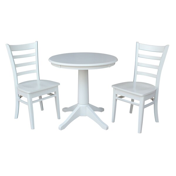 International Concepts Round 30 in Round Top Pedestal Table, with 2 Emily Chairs, White, 30 in W, 30 in L, 29.9 in H, Wood - K08-30RT-27B-C617-2