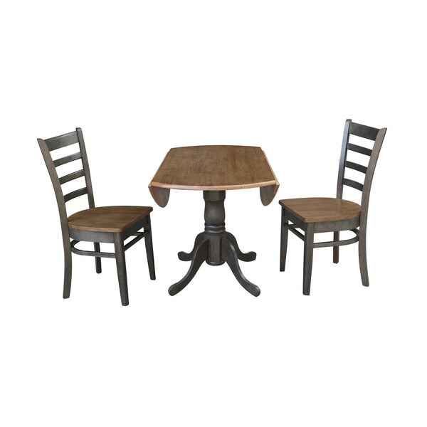 International Concepts Round 42 in Dual Drop Leaf Table, 2 Emily Side Chairs, Hickory/Washed Coal, 42 in W, 42 in L, Wood - K45-42DP-C617P