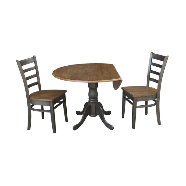 International Concepts Round 42 in Dual Drop Leaf Table, 2 Emily Side Chairs, Hickory/Washed Coal, 42 in W, 42 in L, Wood - K45-42DP-C617P