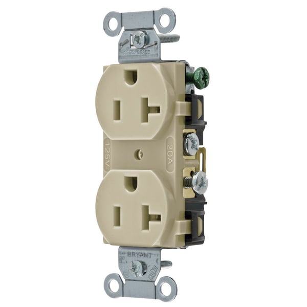 Bryant Straight Blade Devices, Receptacles, Duplex, 20A 125V, 2- Pole 3-Wire Grounding, 5-20R, Ivory - CBRS20I