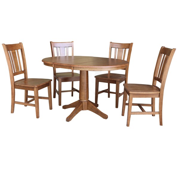 International Concepts Round 36 in Round Extension Dining Table with 4 Chairs, Distressed Oak, 36 in W, 48 in L, 30.1 in H - K42-36RXT-27B-C10-4