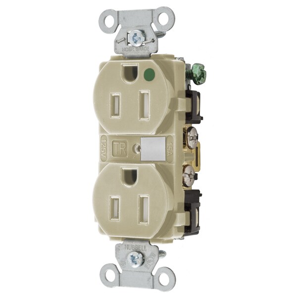 Hubbell Wiring Device-Kellems Straight Blade Devices, Tamper Resistant, Duplex Receptacle, Hubbell-Pro, Hospital Grade, 2-Pole 3- Wire Grounding, 15A 125V, 5-15R, Ivory - 8200IVTRA