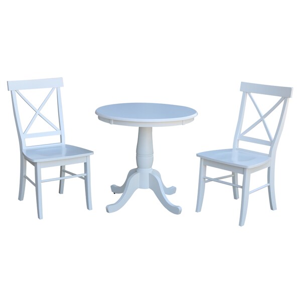 International Concepts Round 30 in Round Top Pedestal Table, with 2 C08-613 Chairs, White, 30 in W, 30 in L, 29.1 in H - K08-30RT-C613P