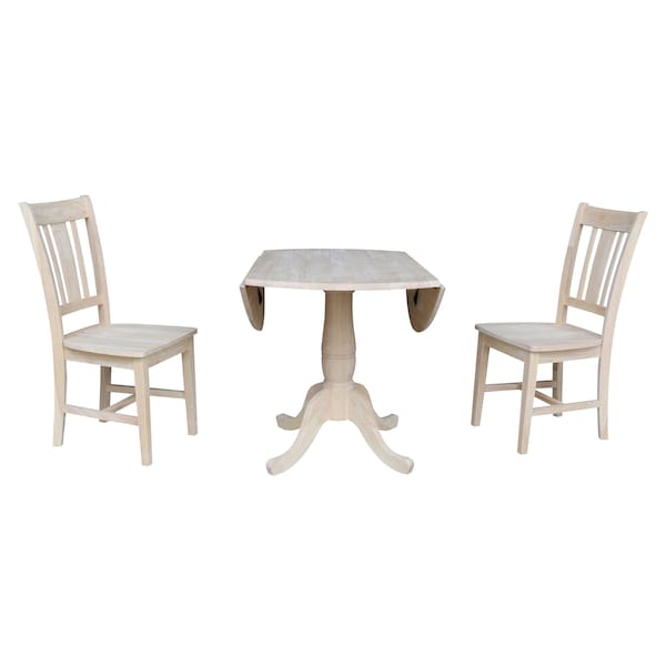 International Concepts Round 42 in Rd Top Pedestal Table, 2 Chairs, Unfinished, Ready to Finish, 42 in W, 42 in L, Wood - K-42DPT-C10-2