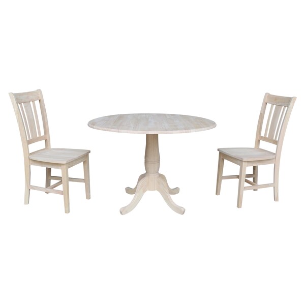 International Concepts Round 42 in Rd Top Pedestal Table, 2 Chairs, Unfinished, Ready to Finish, 42 in W, 42 in L, Wood - K-42DPT-C10-2