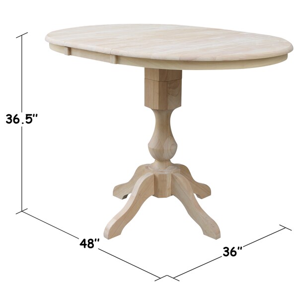International Concepts Round 36 in Rd Top Pedestal Table, 12 in Leaf, 34.9 inH, Adjustable Height, Unfinished, 36 in W, Wood - K-36RXT-11P