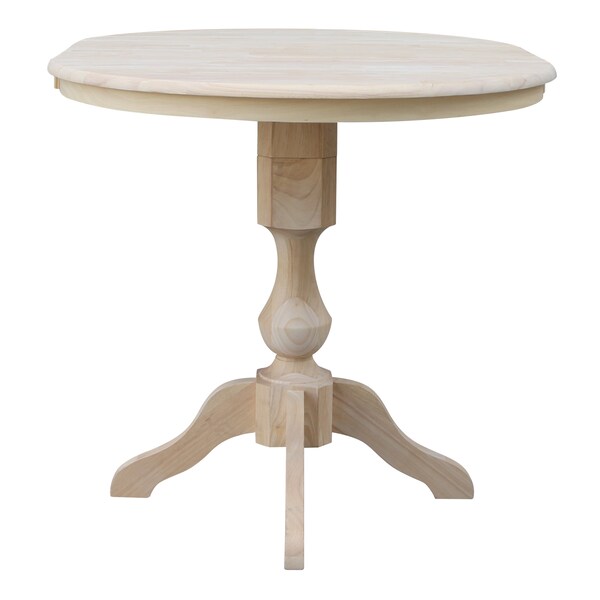 International Concepts Round 36 in Rd Top Pedestal Table, 12 in Leaf, 34.9 inH, Adjustable Height, Unfinished, 36 in W, Wood - K-36RXT-11P