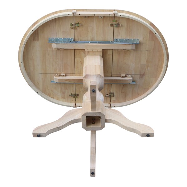 International Concepts Round 36 in Rd Top Pedestal Table, 12 in Leaf, 34.9 inH, Adjustable Height, Unfinished, 36 in W, Wood - K-36RXT-11P