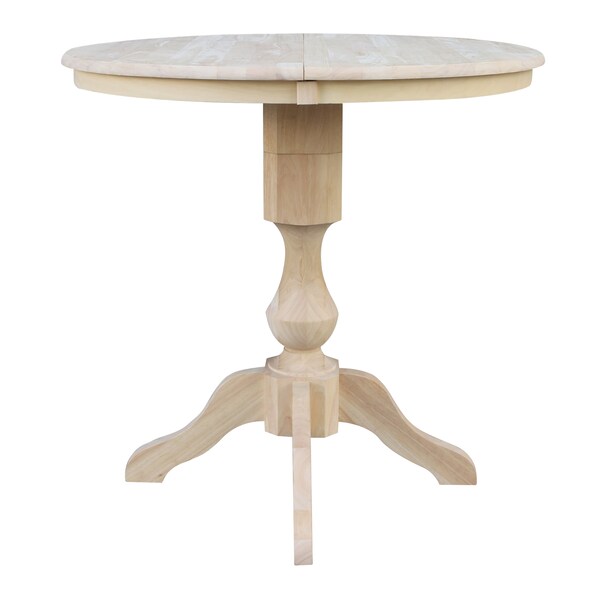 International Concepts Round 36 in Rd Top Pedestal Table, 12 in Leaf, 34.9 inH, Adjustable Height, Unfinished, 36 in W, Wood - K-36RXT-11P